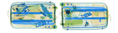 X-ray image of two suitcases and their contents.